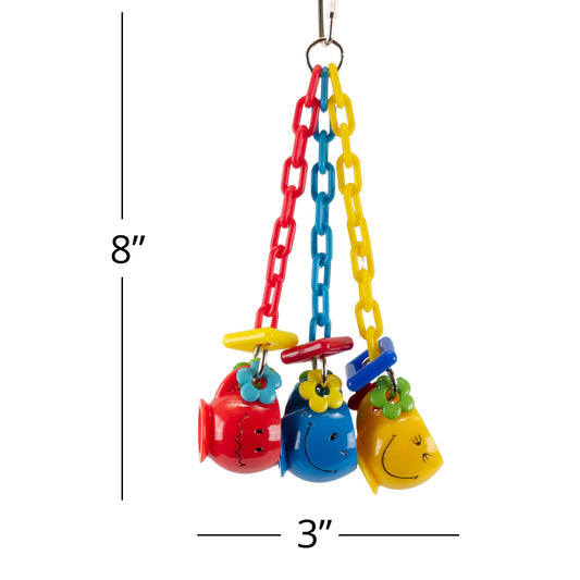 Dimensions of bird toy. 8x3 inches.