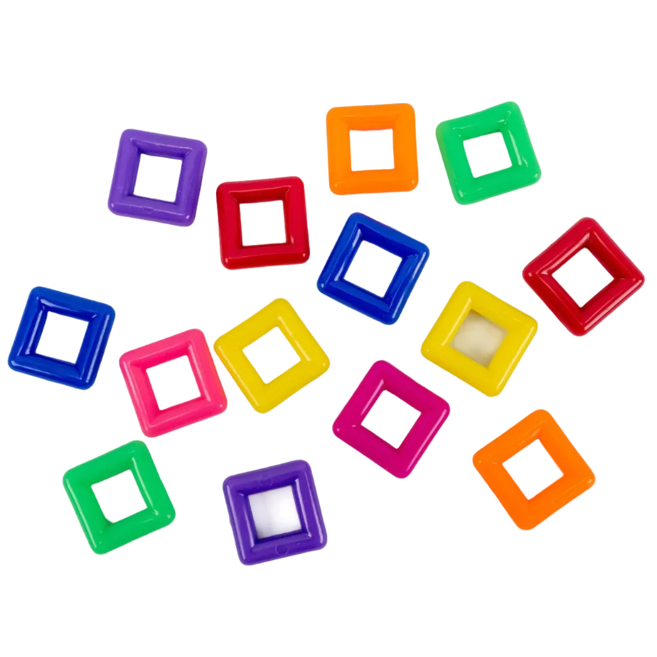 Colorful square-shaped beads on a white background