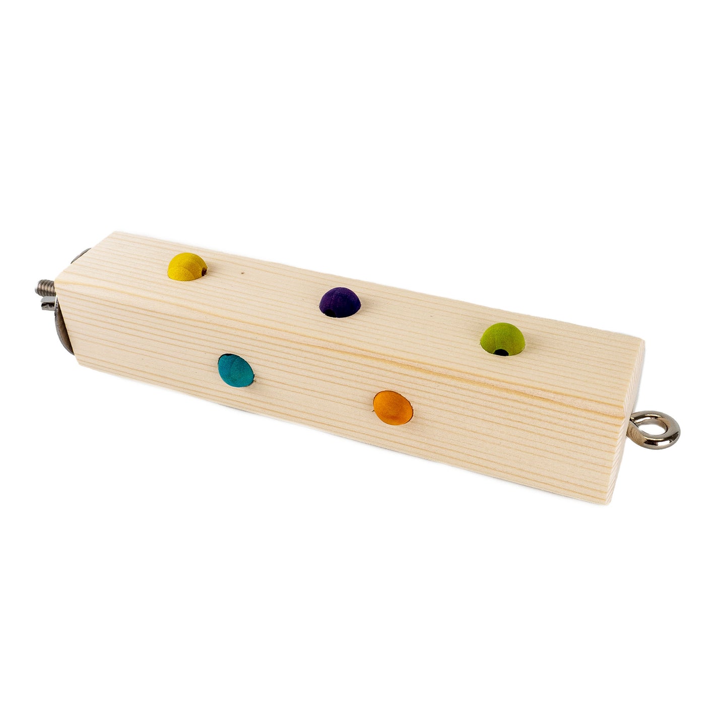 Natural wood perch with embedded beads.