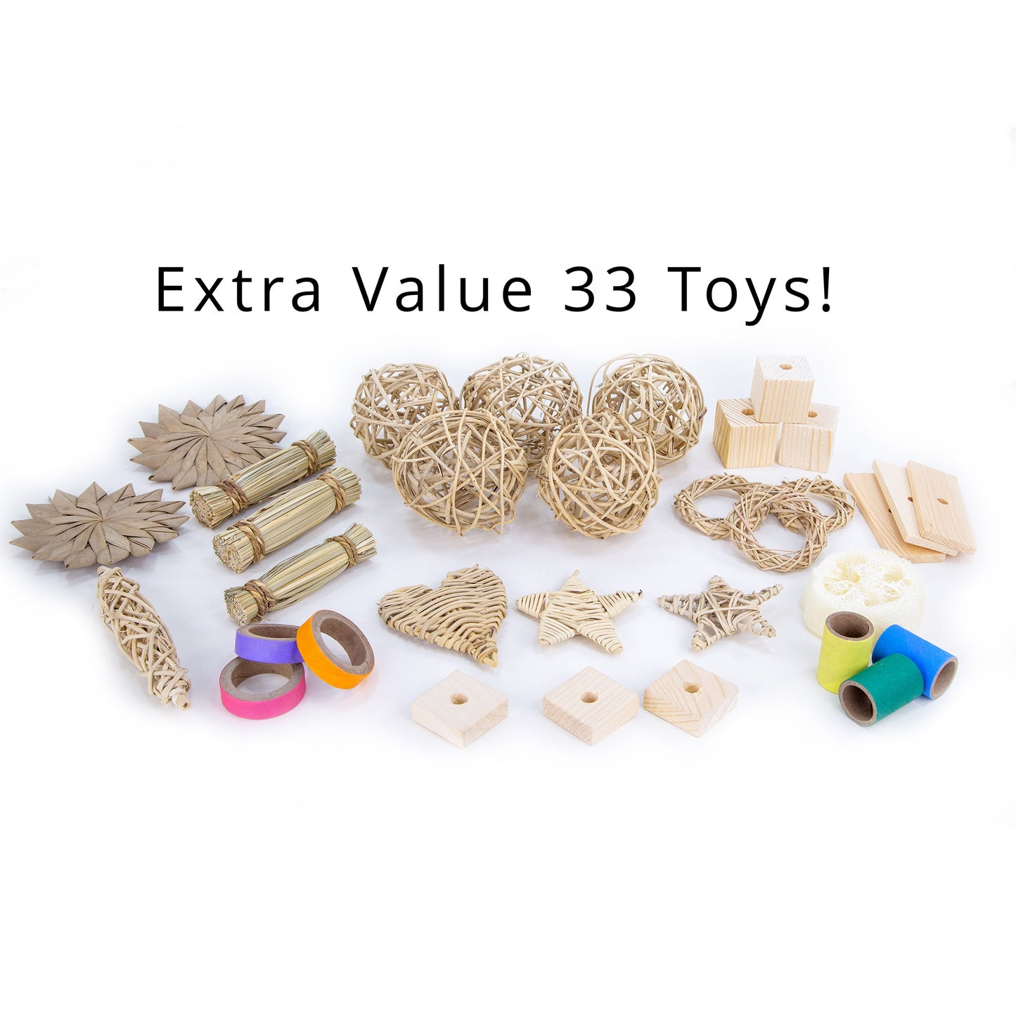 Natural Multi-toy Collection - Chew Toys for Bunny Rabbits, Guinea Pigs and Chinchillas