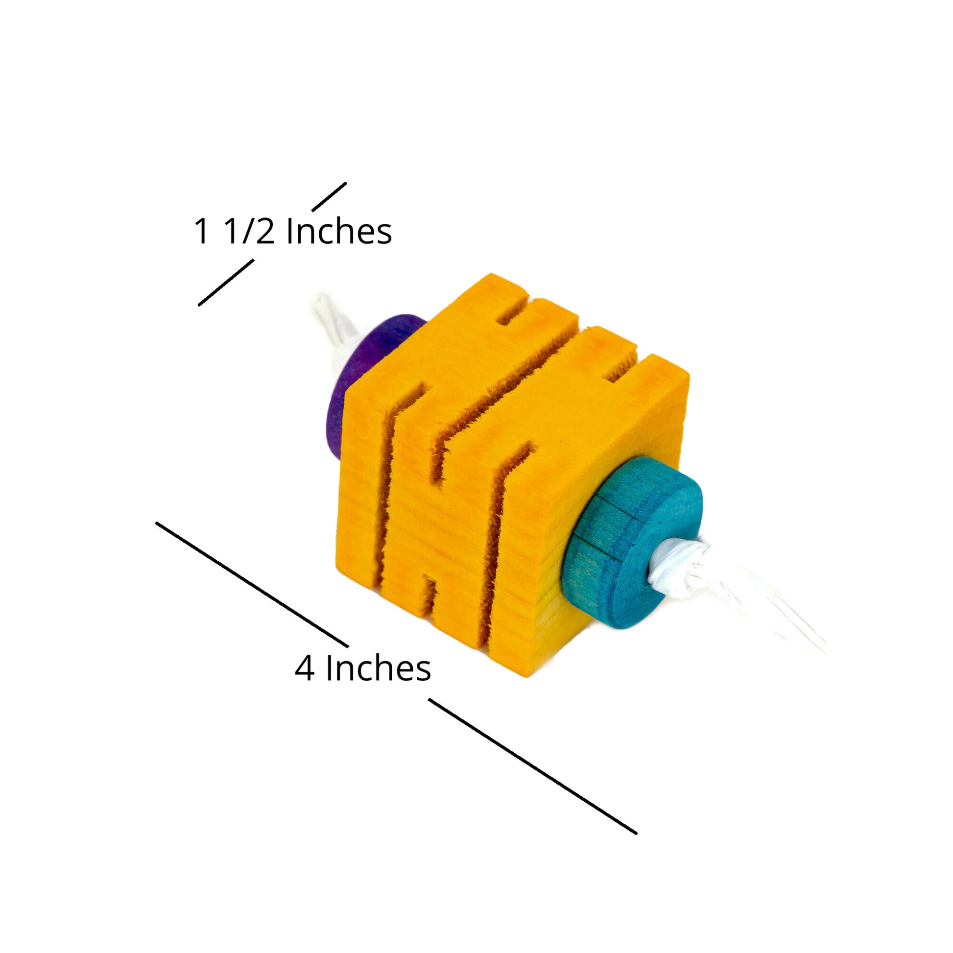 The dimensions of the toys are 4 inches long including the ropes and knots. They are 1 1/2 inches wide.
