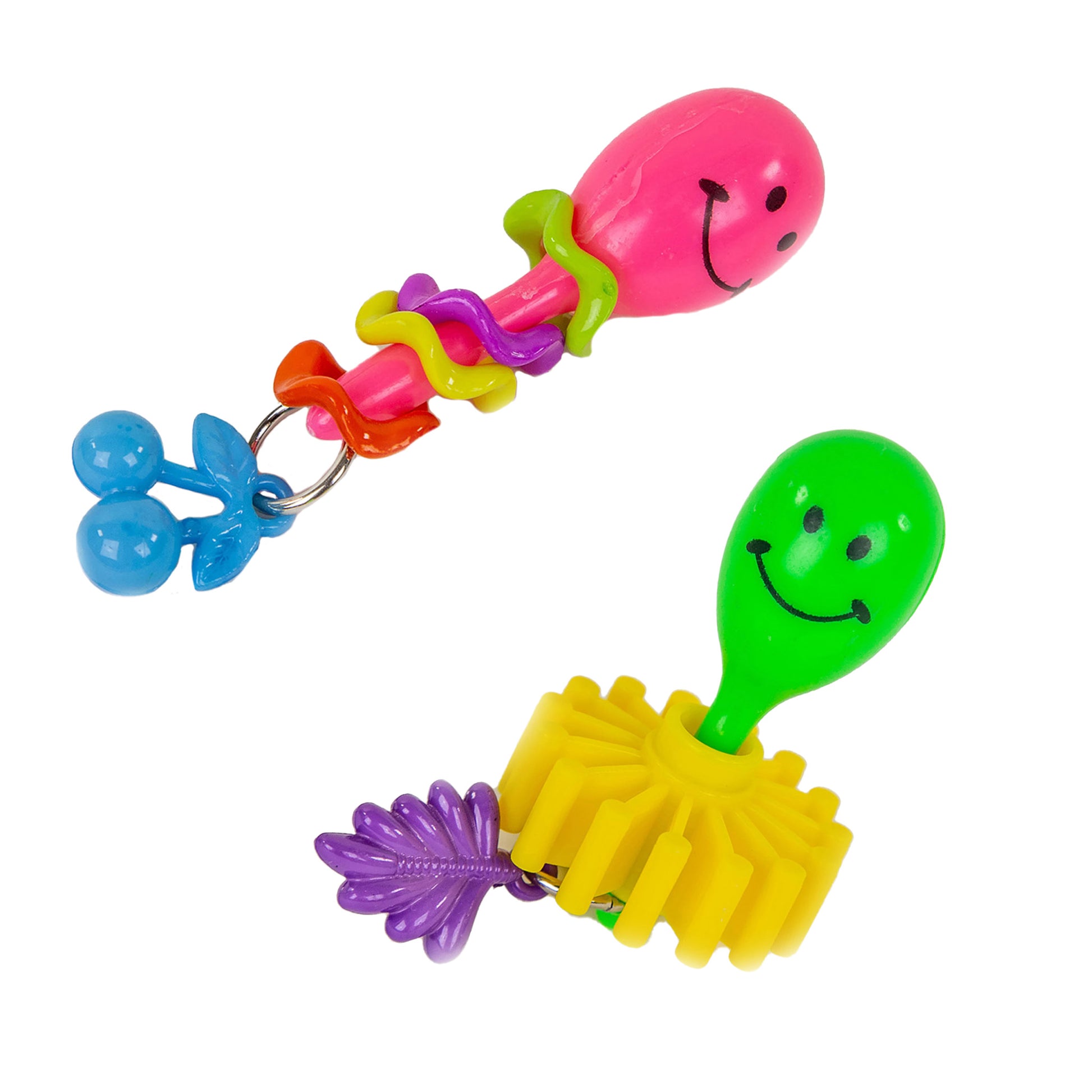 Colorful toy maraca bird toys.