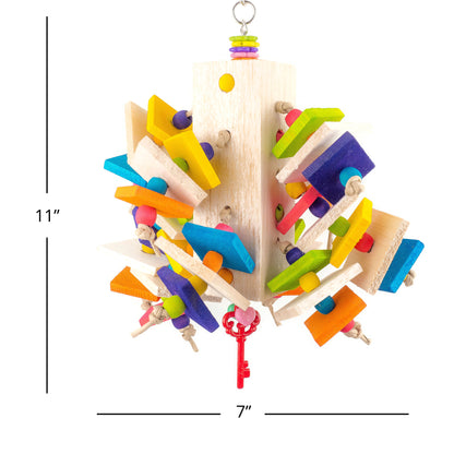 This bird toy is 11 inches tall and 7 inches wide.