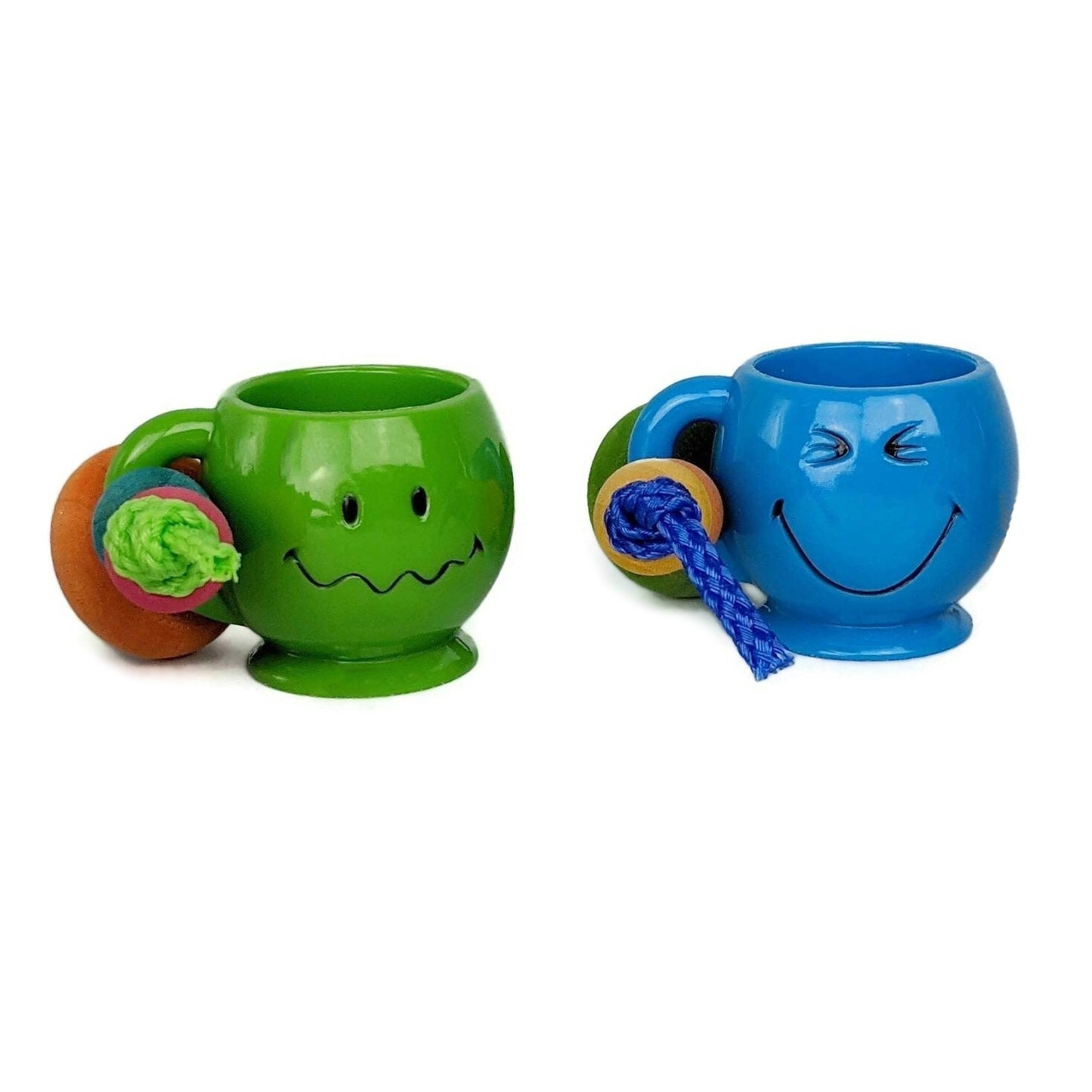 2 of the smiley mug bird toys.