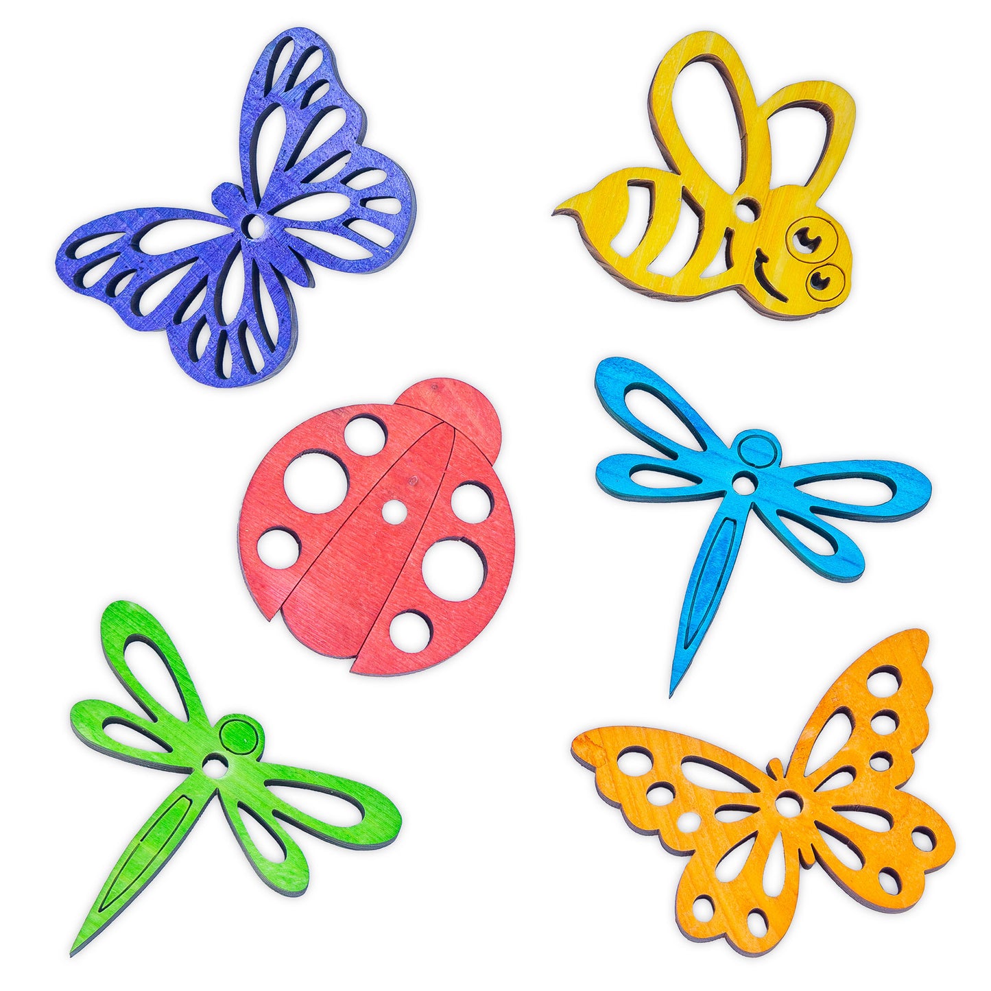 Garden Critters Mixed - Set of 6 Colorful Pine Animals - Bird Toy Parts