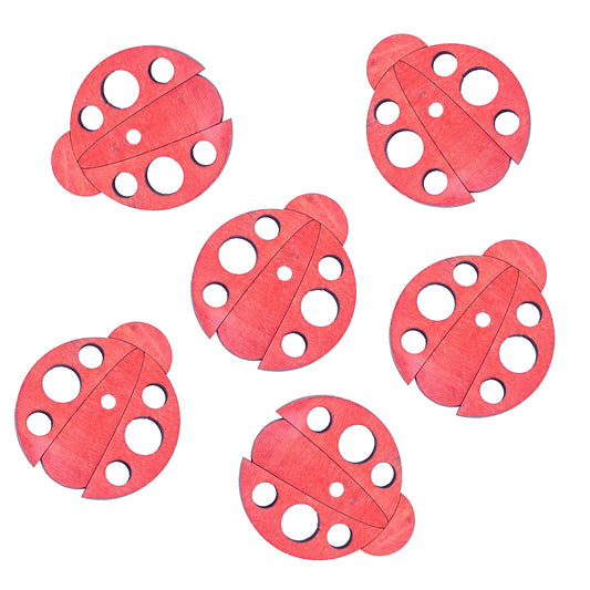 6 Pine Wood Ladybugs - Bird Toy Parts
