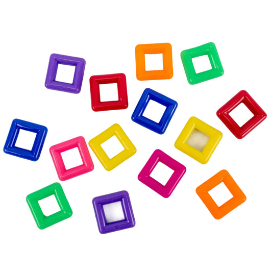 Colorful square-shaped beads on a white background