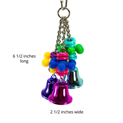 Bird toy shown with size listed, 6.5 inches by 2.5 inches.