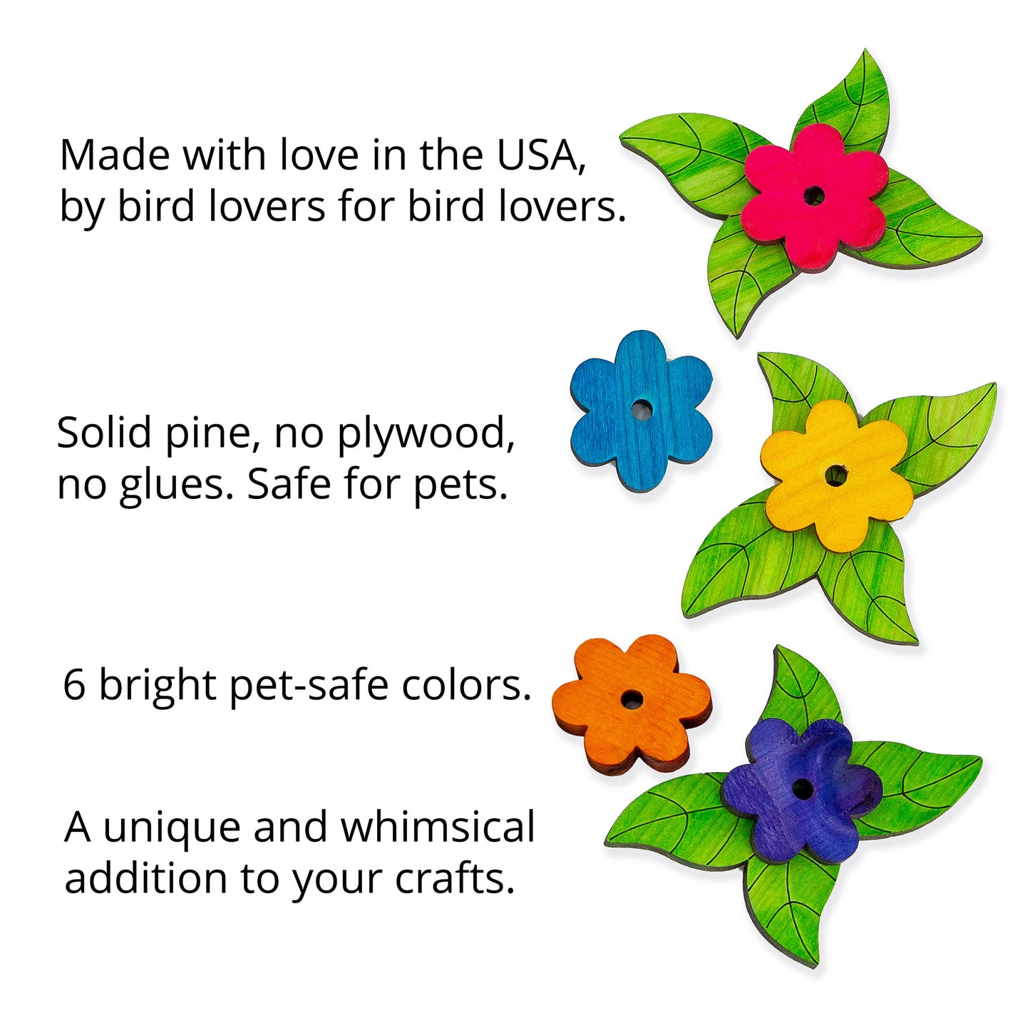 Colorful Daisy Flowers and Leaves - Bird Toy Parts