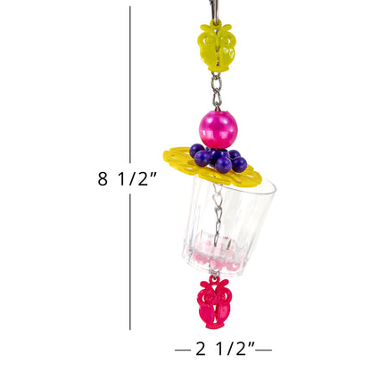 Foraging Toy for birds is about 8 1/2" tall by 2 1/2 inches wide.