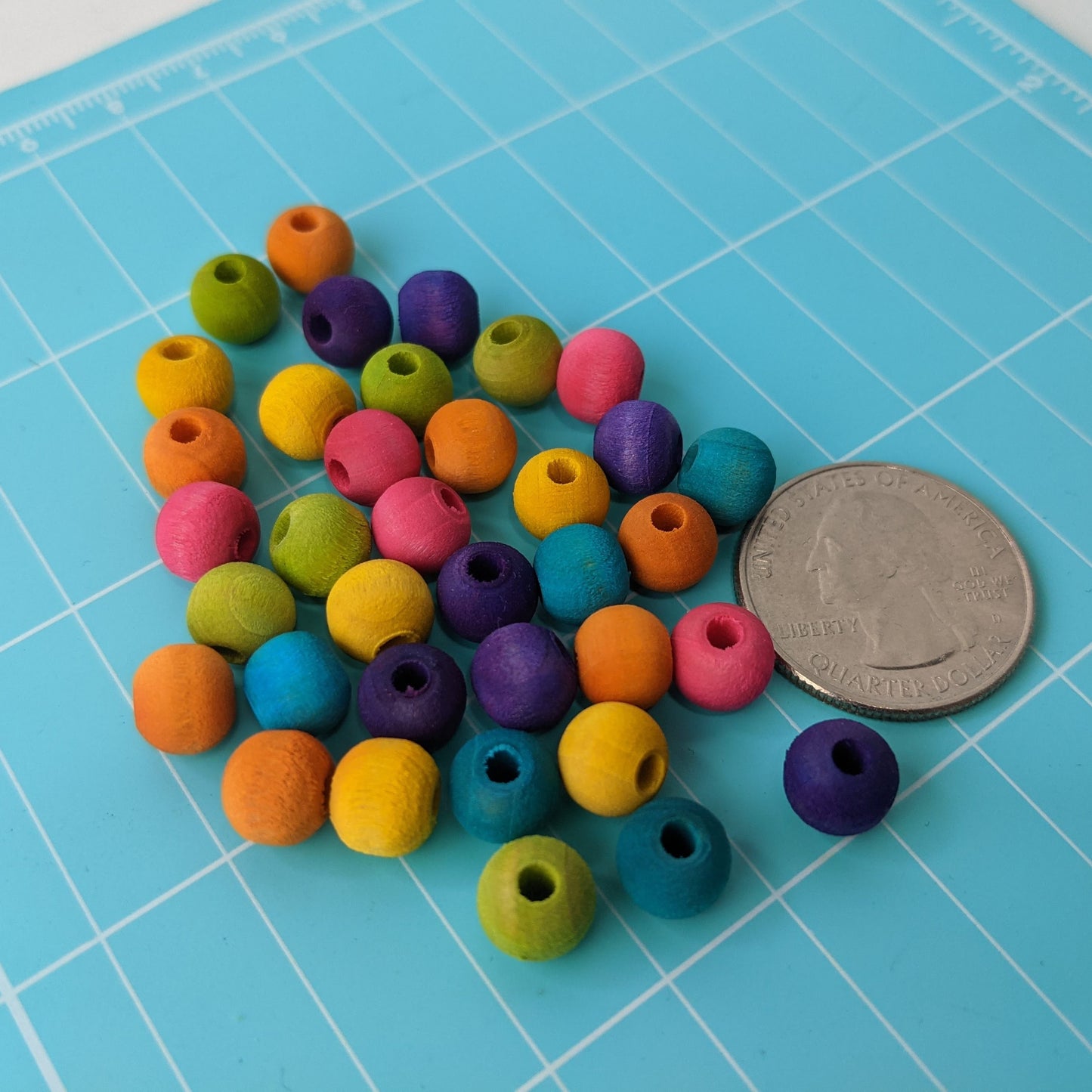 Tiny Hardwood Beads 5/16" Colored - Package of 100