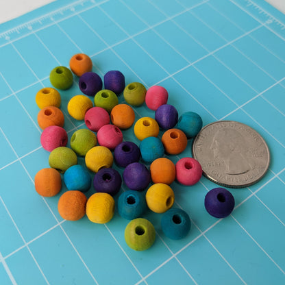 Tiny Hardwood Beads 5/16" Colored - Package of 100