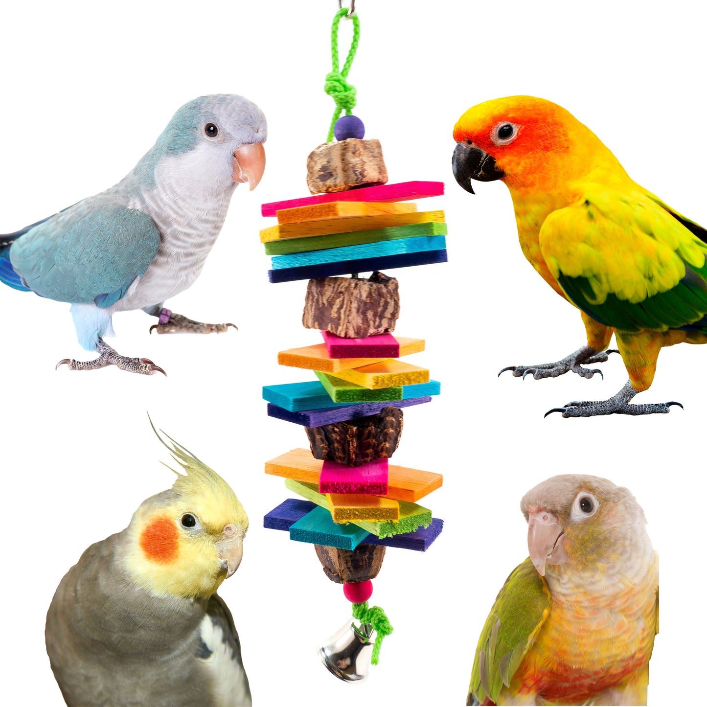Rainbow Buddy – Colorful Balsa Bird Toy for Small Birds