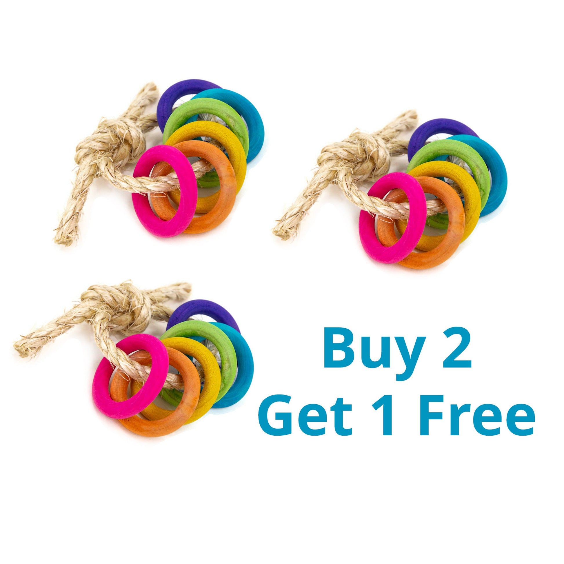 Rainbow Rings on Sisal - Toy for Bunny Rabbits or Guinea Pigs
