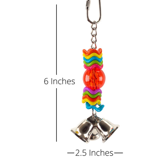 This bird toy is 6 inches tall and 3.5 inches wide.