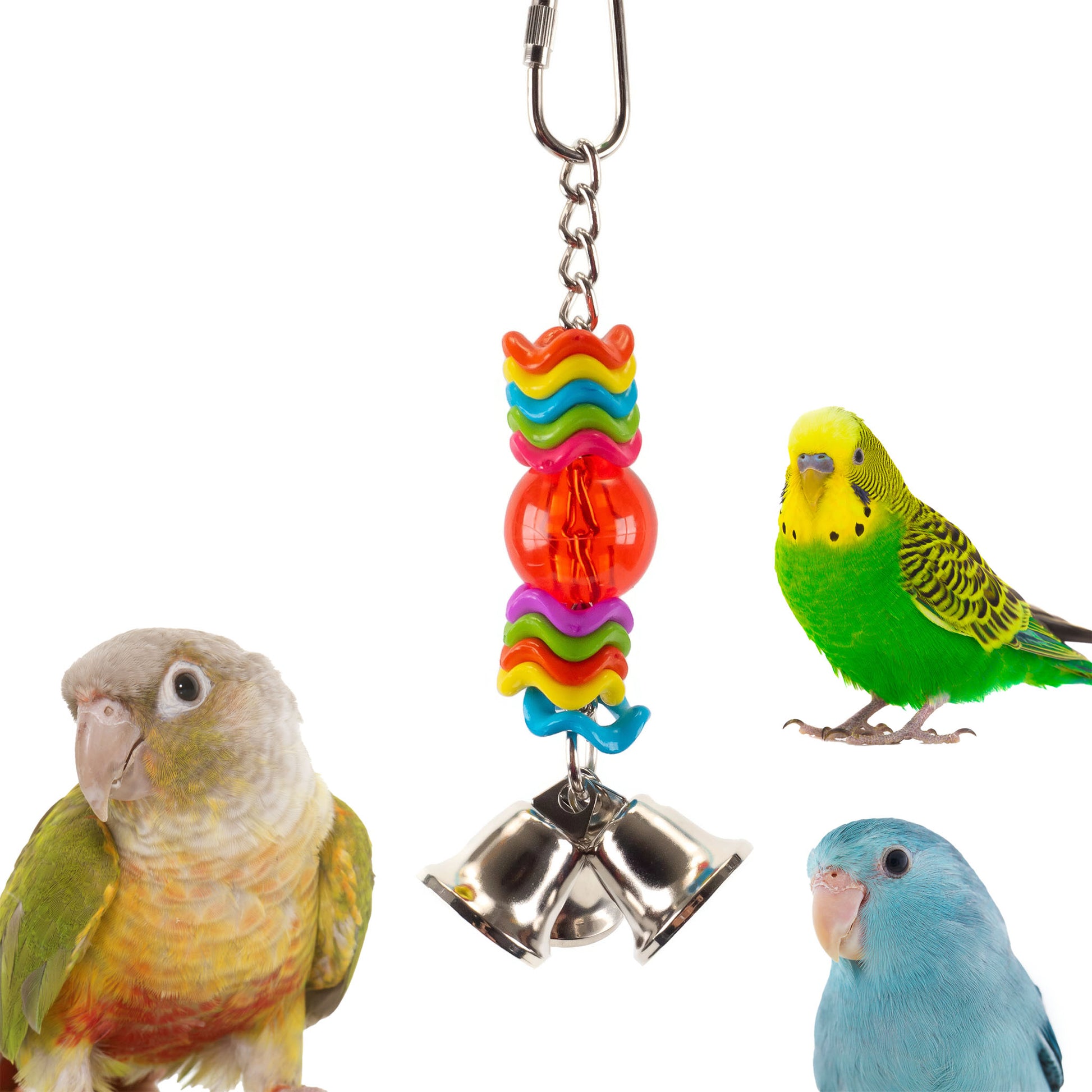 The Bell-tastic bird toy is perfect for small birds like budgies, parrotlets and conures.