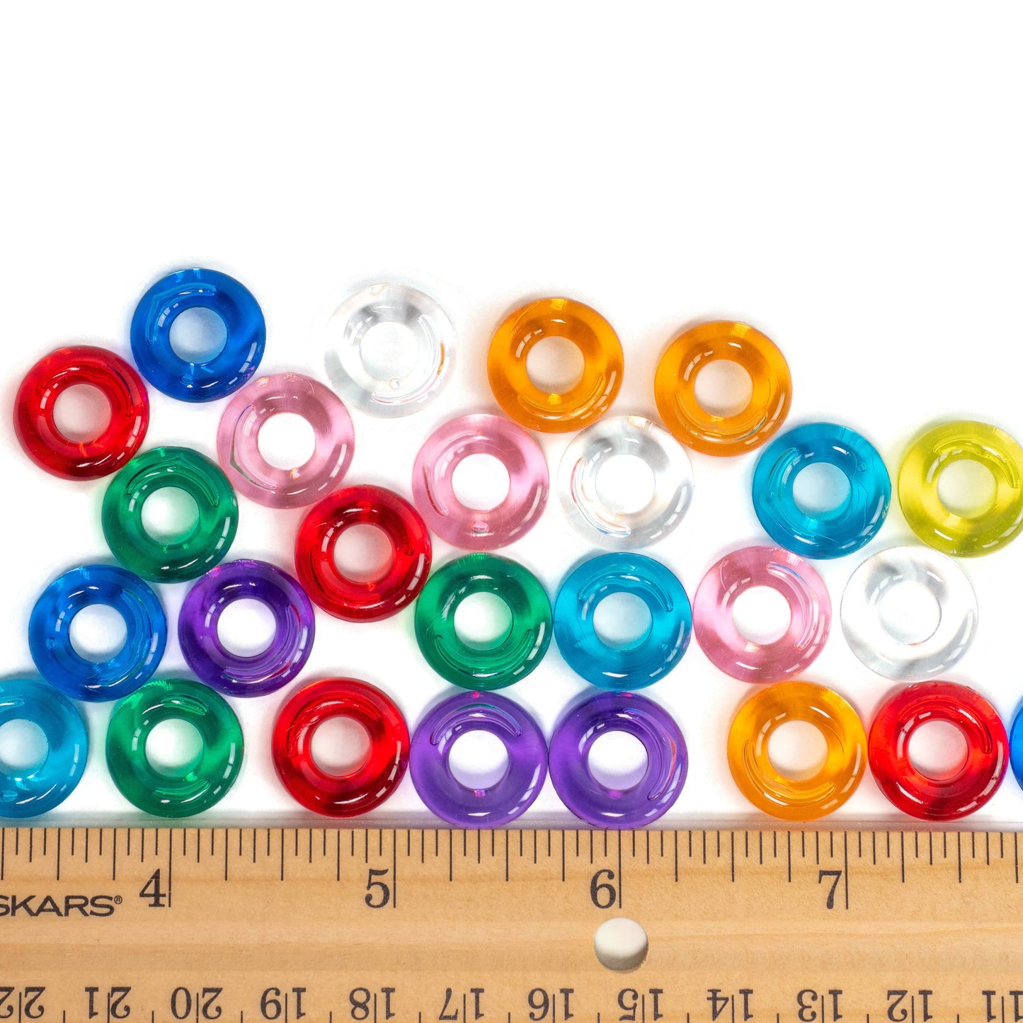 100 Pack of 5/8" (16 mm) Transparent Donut Beads - Bird Toy Part, Assorted Colors