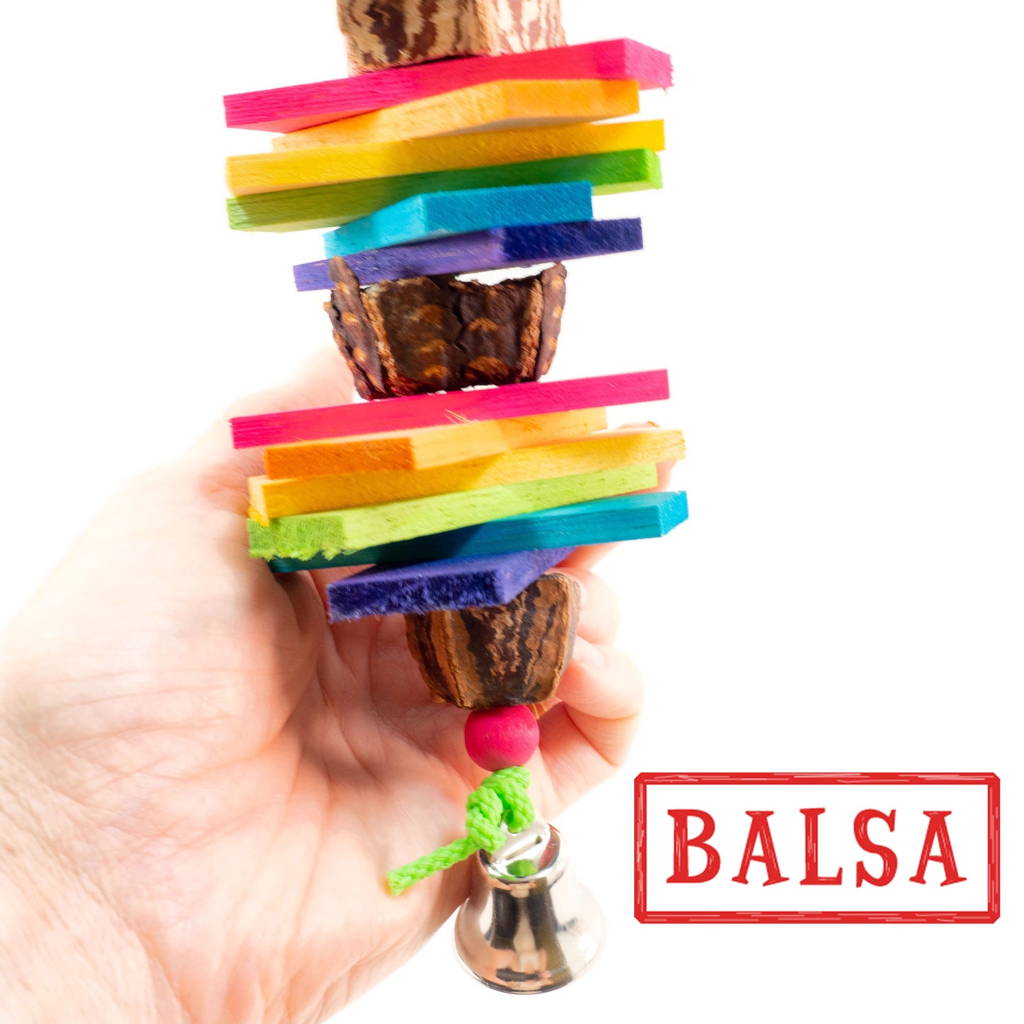 Rainbow Buddy – Colorful Balsa Bird Toy for Small Birds